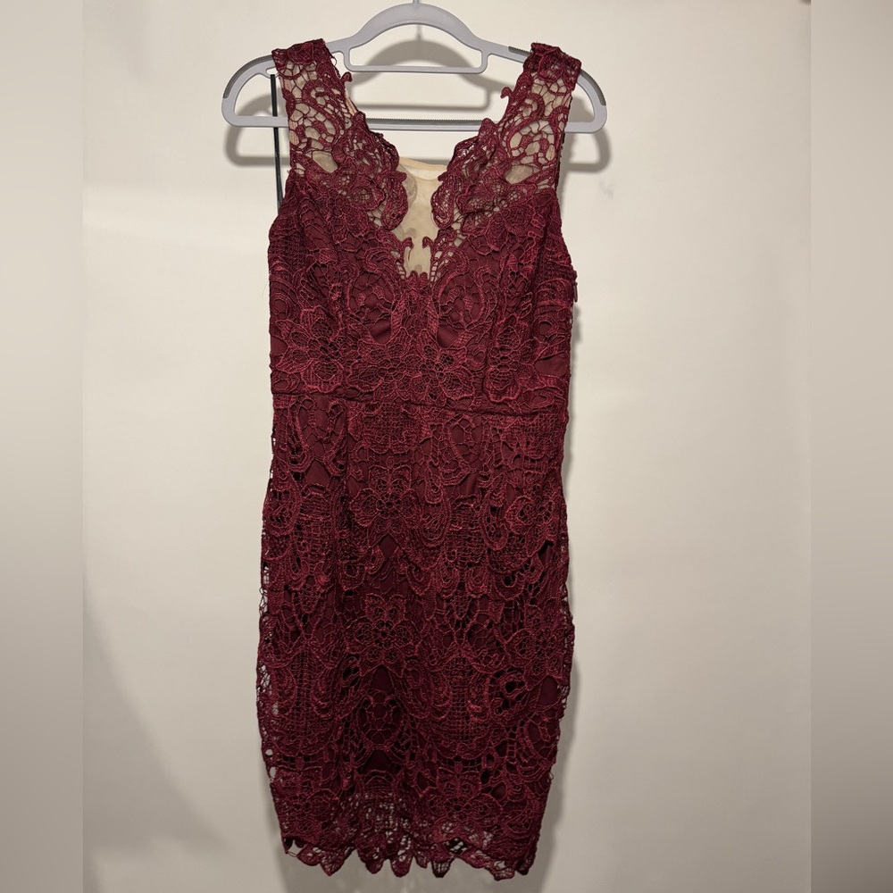 Lulu's Burgundy Lace Midi Dress